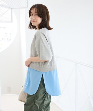 Green Parks 裾タックミニ裏毛シャツドッキングチュニック Gray