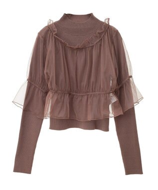 earth music&ecology ＳＥＴ２点リブニットインナー＋チュールプルオーバー Mocha