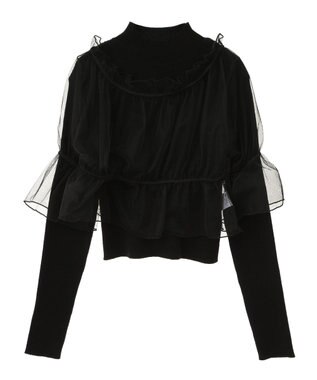 earth music&ecology ＳＥＴ２点リブニットインナー＋チュールプルオーバー Black