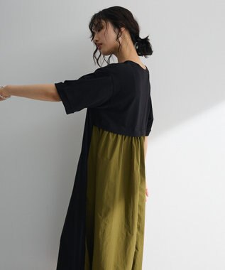 Green Parks ナイロンドッキングロゴワンピース Black