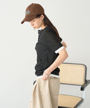 earth music&ecology シアーレイヤード風5分袖プルオーバー Black
