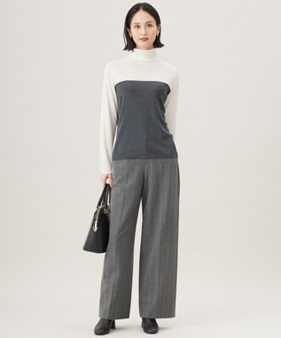 自由区 【撥水加工・洗える】TRギャバ裏起毛チェック柄ワイド パンツ グレーチェック