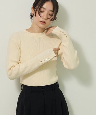 Green Parks もちやわ袖口釦リブニットプルオーバー Off White