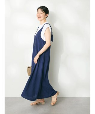CRAFT STANDARD BOUTIQUE 前後2WAY麻調パネルワンピース Navy