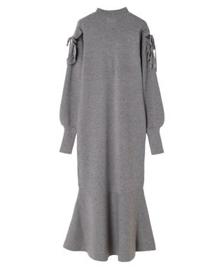 earth music&ecology 袖シアーフリルニットワンピース Gray