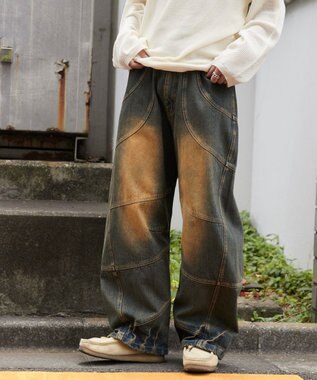 WEGO スーパービッグバレルレッグデニムパンツ デニム中濃加工色