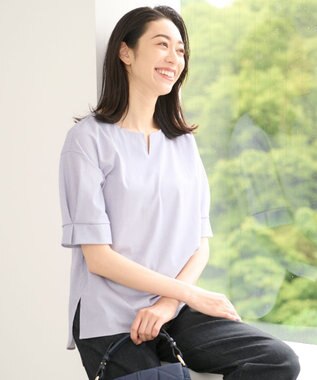 自由区 【WEB限定・洗える・XSサイズあり】トリコットジャージー カットソー スカイブルー系1