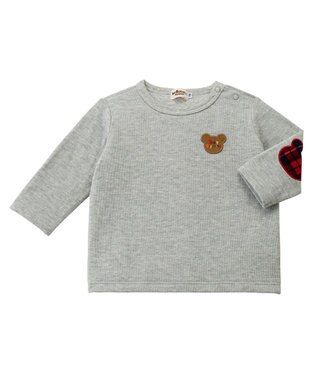 MIKI HOUSE HOT BISCUITS 【70-110cm】 エルボーパッチ 接結天竺長袖Tシャツ グレー