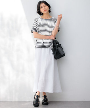 23区 L 【洗える】LIBECOリネン フレアスカート ホワイト系