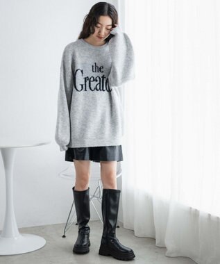 WEGO フラッフィーロゴジャガードニットプルオーバー ライトグレー