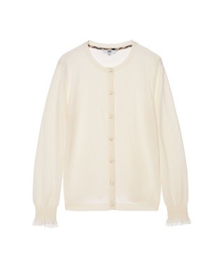 DAKS キュプラ混クルーネックカーディガン ミニフリル袖 オフホワイト