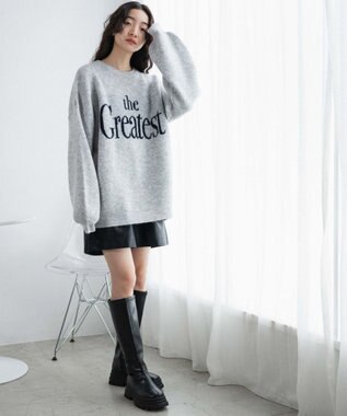 WEGO フラッフィーロゴジャガードニットプルオーバー ライトグレー