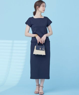 組曲 S 【WEB限定】ストライプジャガード タイトスカート ブラック系