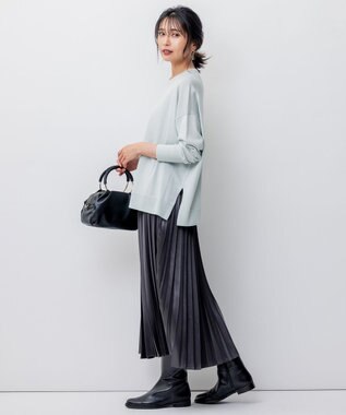 23区 【WEB限定カラーあり/洗える】ウーステッドウール ビッグシルエット ニット スモーキーグリーン系