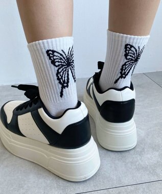 WEGO バックバタフライクルーソックス ホワイト