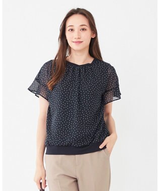 ANY SIS 【洗える】シフォンプリント ブラウス ネイビードット