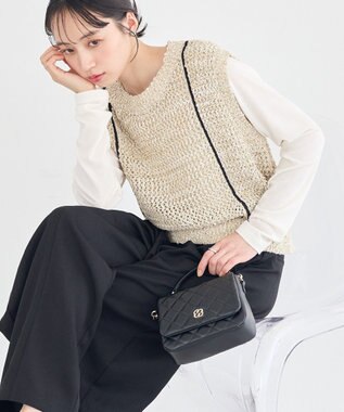 earth music&ecology 配色ラインＭＩＸニットベスト Beige