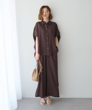 YECCA VECCA 【セットアップ対応】ストライプ柄ワイドパンツ Brown
