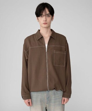 WEGO 【ユニセックス着用ITEM/MLサイズ展開】カラーステッチシャツジャケット ブラウン