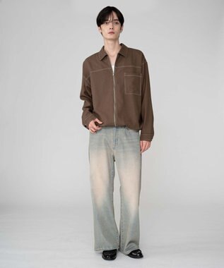 WEGO 【ユニセックス着用ITEM/MLサイズ展開】カラーステッチシャツジャケット ブラウン