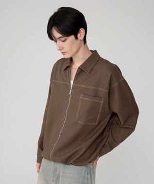 WEGO 【ユニセックス着用ITEM/MLサイズ展開】カラーステッチシャツジャケット ブラウン