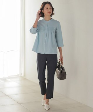 J.PRESS LADIES キャタピラシャツジャージー バンドカラー カットソー ライトアクア系