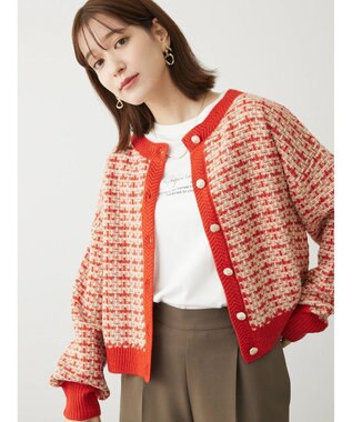 Green Parks ・ｆｕｒｒｙ　ｒａｔｅ　ツィードラメニットカーディガン Orange