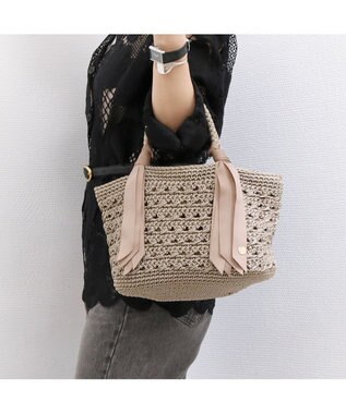 UNBILLION カシュカシュ cachecache / 下がりグログラン柄編みトート カゴバッグ