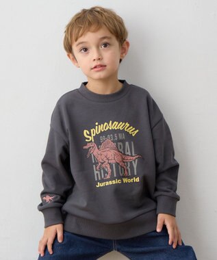 ANY KIDS 恐竜プリント 裏毛トレーナー チャコール