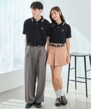 WEGO 【ユニセックス着用ITEM/SMLサイズ展開】別注USPOLOラインポロシャツ ブラック