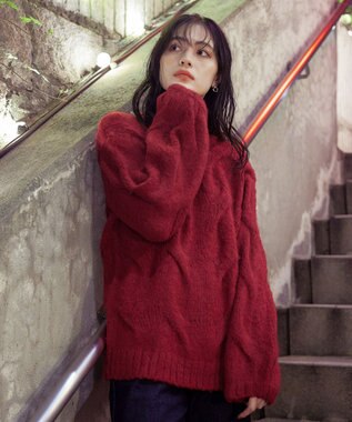 Tiaclasse 【洗える】ケーブルミックス編みニットトップス レッド