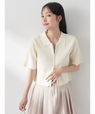 earth music&ecology 衿付きダブルＺＩＰカーディガン Ivory