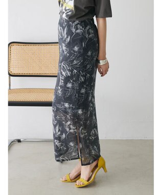 Green Parks モノトーンフラワータイトスカート Black