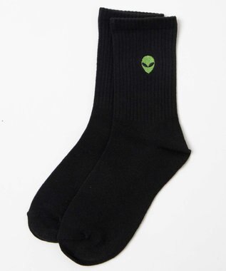 WEGO ワンポイント刺繍クルーソックス ブラック