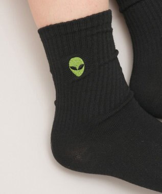 WEGO ワンポイント刺繍クルーソックス ブラック