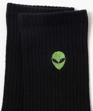 WEGO ワンポイント刺繍クルーソックス ブラック