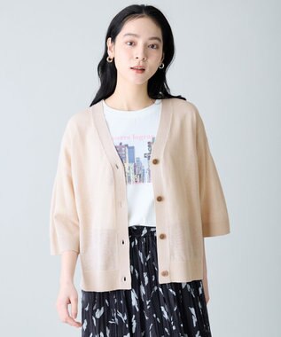 ANY リネンブレンドハーフスリーブカーディガン