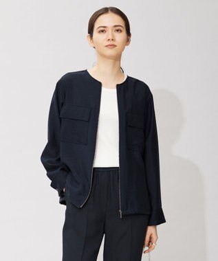 ICB リヨセルナイロンワッシャー ノーカラーブルゾン ネイビー系