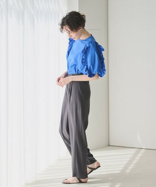 #Newans 【撥水・吸水速乾】コンビネーションフリルスリーブカットソー ブルー系