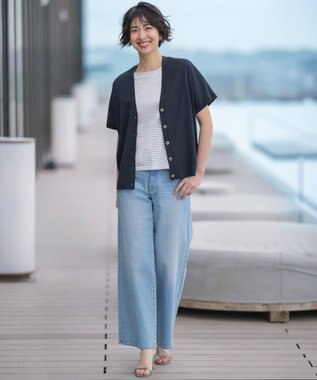 J.PRESS LADIES S 【洗える】BASIC STRETCH DENIM ワイド ストレート デニム ブリーチ系
