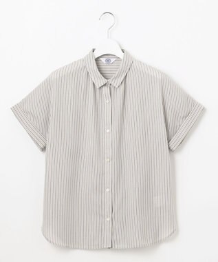 J.PRESS LADIES S 【洗える・接触冷感】ドビー強撚ストライプ シャツ ブラウス グレー×ネイビー系