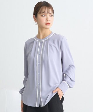 earth music&ecology バイカラータックブラウス Gray