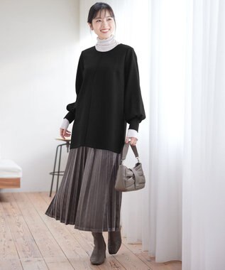 Tiaclasse 【洗える】ボンディングパフスリーブチュニック ブラック