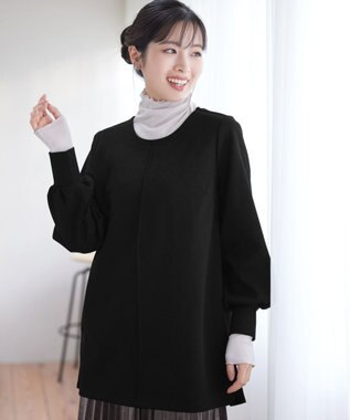 Tiaclasse 【洗える】ボンディングパフスリーブチュニック ブラック