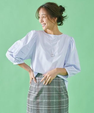 ANY L 【UVカット/抗菌防臭/吸水速乾】エニィファンクション袖タックブラウス サックス