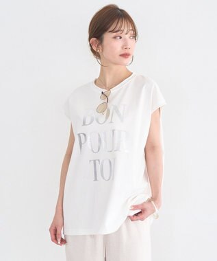 earth music&ecology 【綿100％】フレンチスリーブプリントＴシャツ Off White