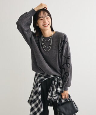 Green Parks 刺繍コードニットプルオーバー Gray