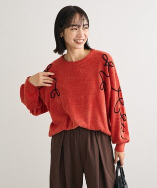 Green Parks 刺繍コードニットプルオーバー Orange