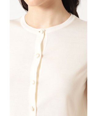 DAKS キュプラ混クルーネックカーディガン ミニフリル袖 オフホワイト