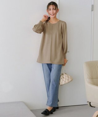 Tiaclasse 【洗える】ボンディングパフスリーブチュニック モカ